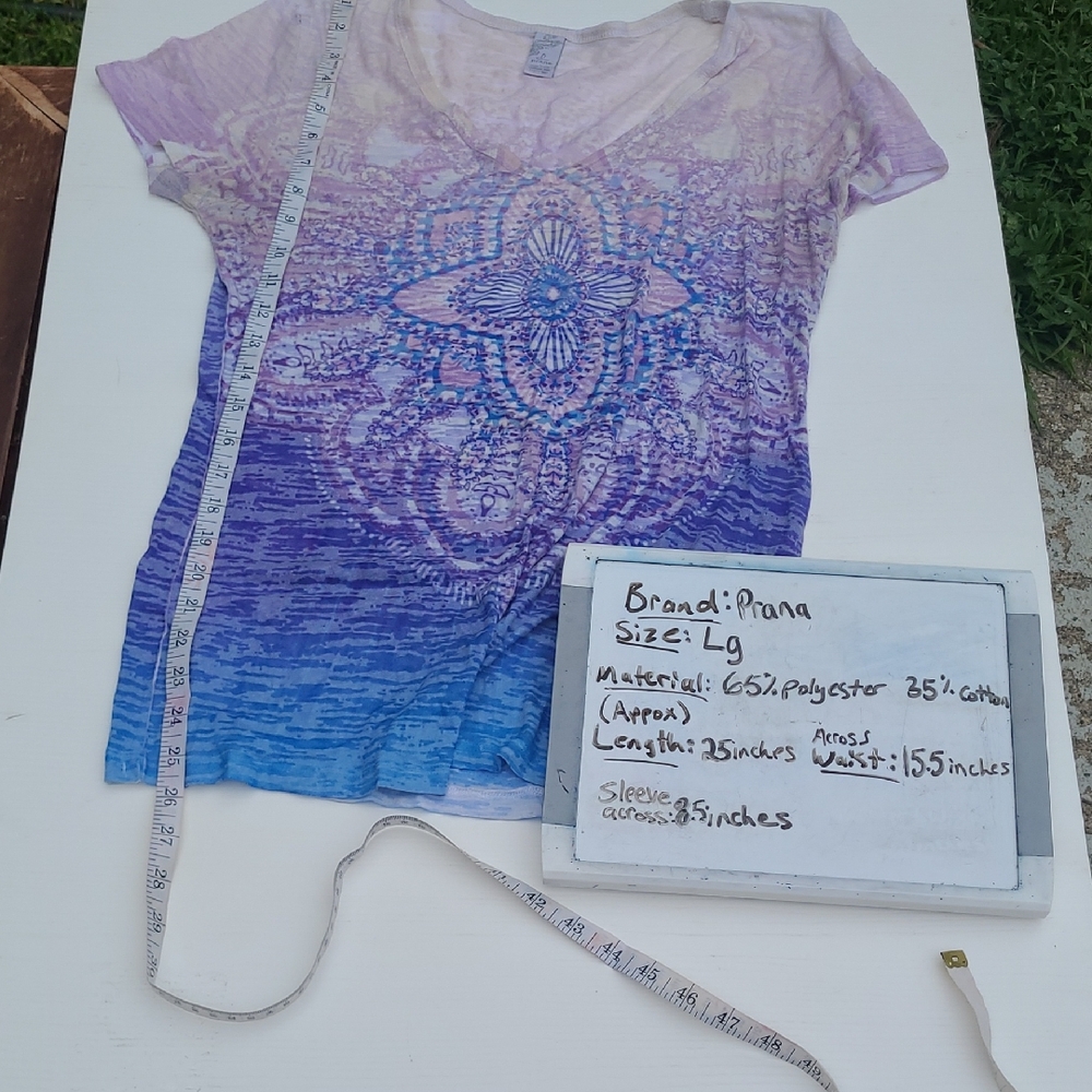 Prana Women's Short Sleeve Top in Purple and Blue Last Call Free With Sale